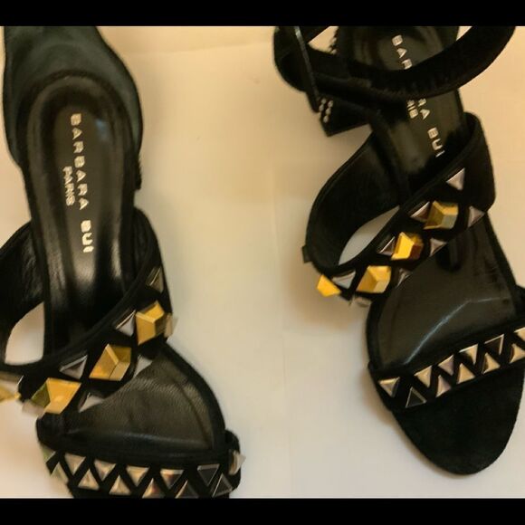 Barbara Bui Sandal Studded and Black suede Leather Heels Size: 36 - Picture 3 of 11